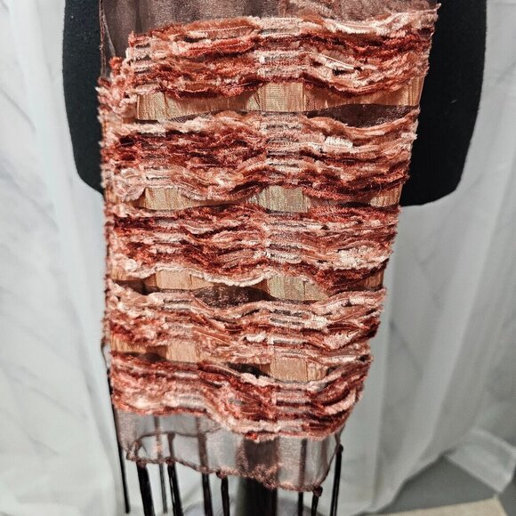 Pink Scarf Chiffon Chenille Sheer Shimmery Fringed Boho Gypsy Fairy Goth - Picture 9 of 14